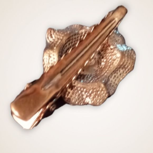 Antique Gold Tone Rhinestone Clear Crystal Metal Hair Clip / Barrette - Picture 2 of 3